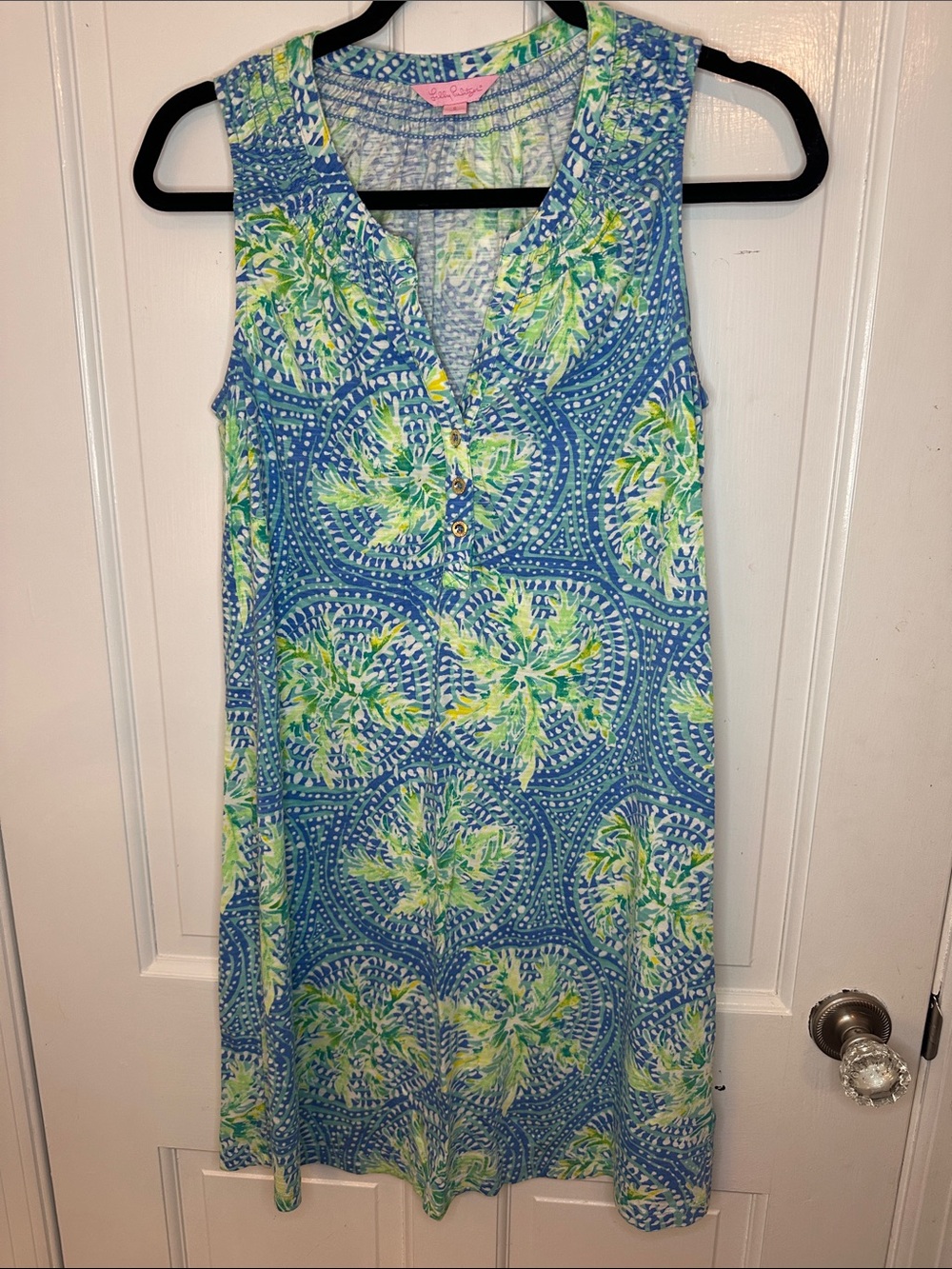 Lilly Pulitzer Blue, Green & Yellow Sleeveless Dress size S EUC